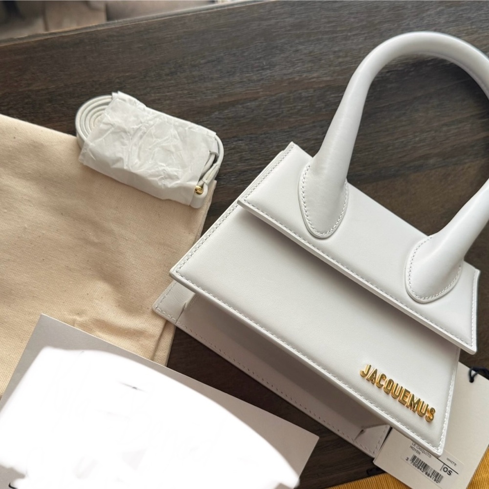 Jacquemus White Mini Bag with Gold Logo